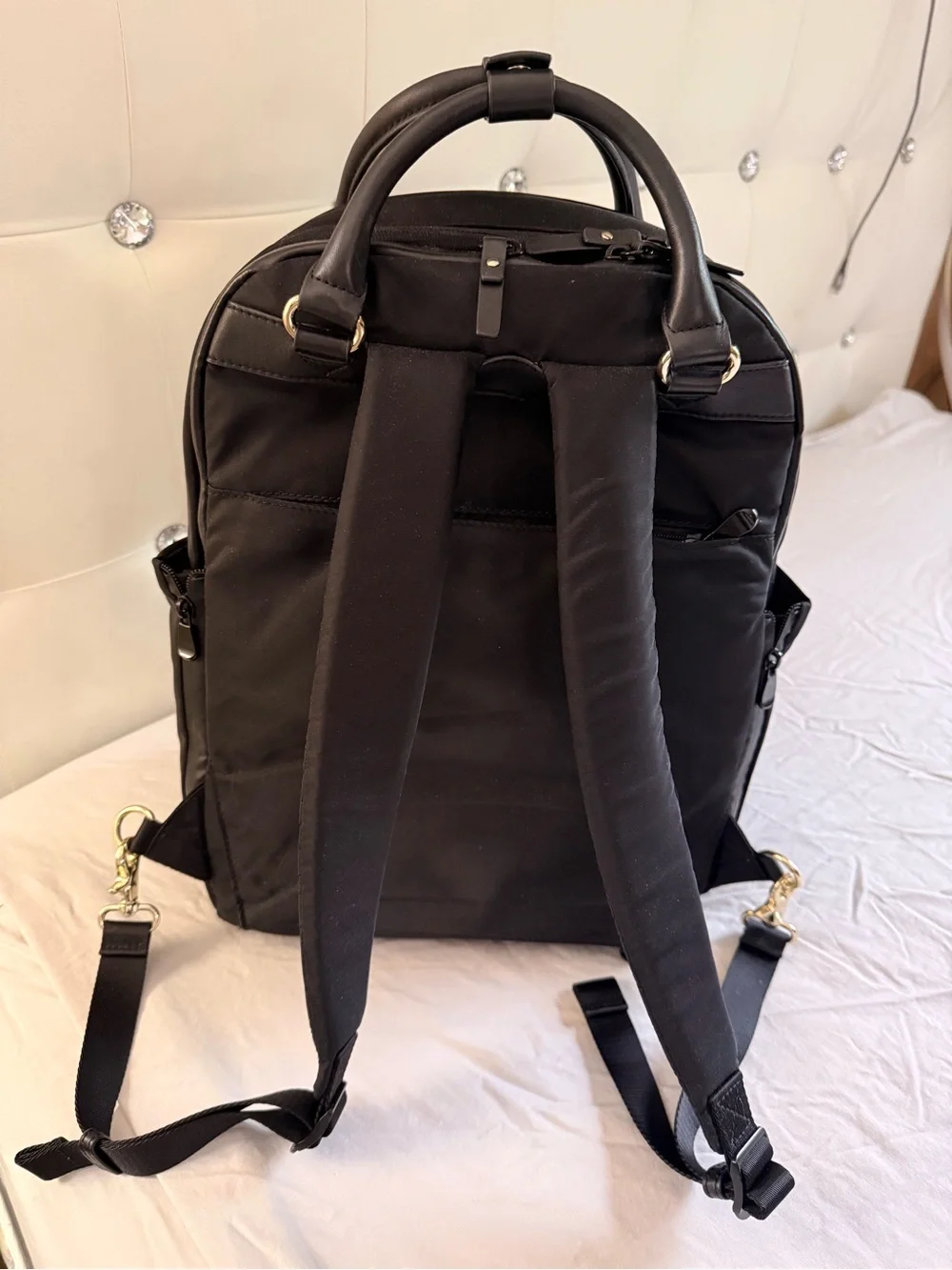 Lo & Sons Black Nylon Backpack with Gold Hardware - Picture 3 of 6